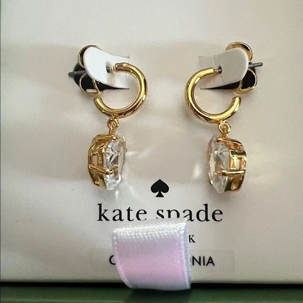 Kate Spade Gold CZ Treasure Trove Hoop Huggie Drop Earrings::NWT::
